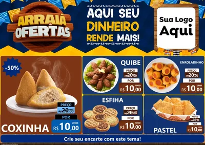 Modelo de Encarte para Encarte A4 Horizontal com o tema Arraiá de Ofertas - Junina para Salgadaria
