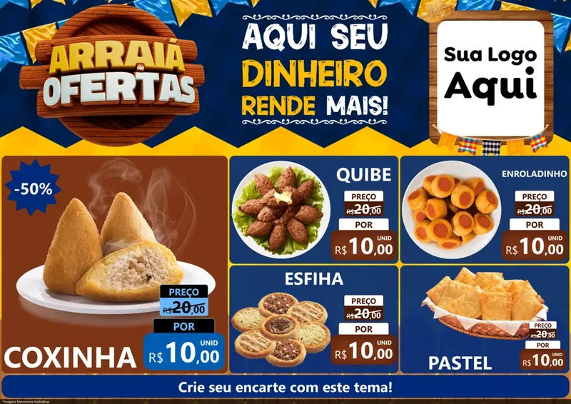 Modelo de Encarte para Encarte A4 Horizontal com o tema Arraiá de Ofertas - Junina para Salgadaria
