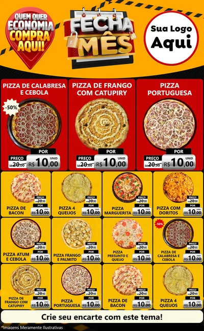 Modelo de Encarte para Encarte Grande com o tema Fecha Mês para Pizzaria