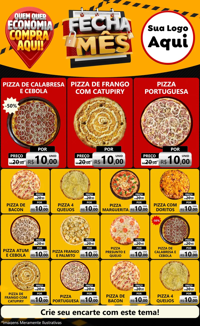 Modelo de Encarte para Encarte Grande com o tema Fecha Mês para Pizzaria