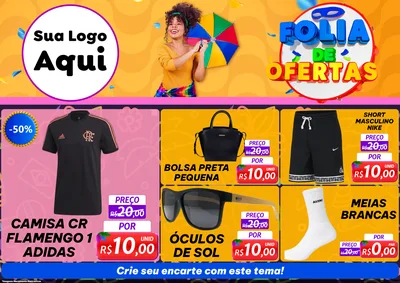 Modelo de Encarte para Encarte A4 Horizontal com o tema Folia de Ofertas para Roupas e acessórios