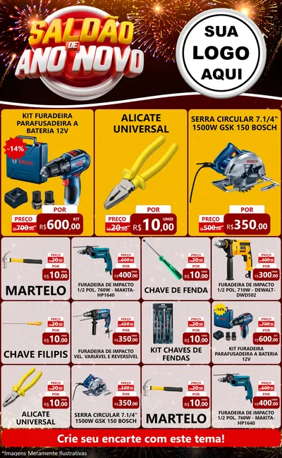 Modelo de Encarte para Encarte Grande com o tema Saldão de Ano Novo para Maquinas e Ferramentas