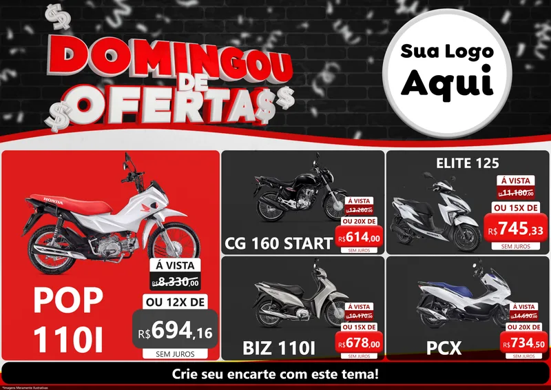 Modelo de Encarte para Encarte A4 Horizontal com o tema Domingou de Ofertas para Concessionaria de Motos