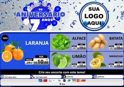 Modelo de Encarte para Encarte A4 Horizontal com o tema Promoção de Aniversário - 7 Anos para Hortifrúti