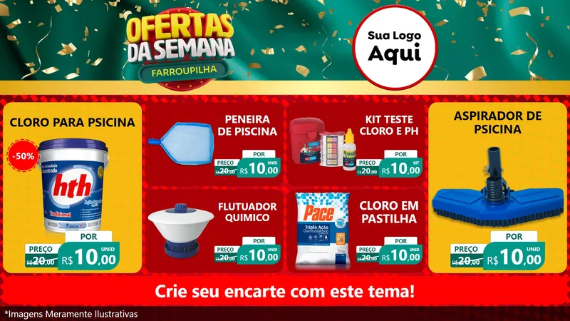 Modelo de TV para TV Horizontal com o tema Ofertas da Semana Farroupilha para Produtos para Piscina