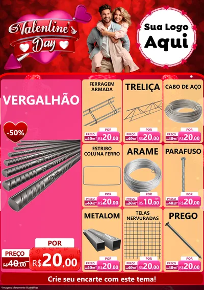 Modelo de Encarte para Encarte A4 Vertical com o tema Valentine's Day para Ferragens