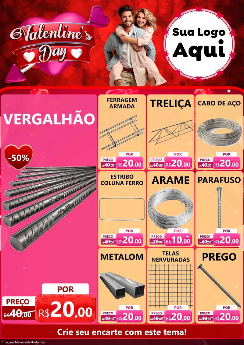 Modelo de Encarte para Encarte A4 Vertical com o tema Valentine's Day para Ferragens