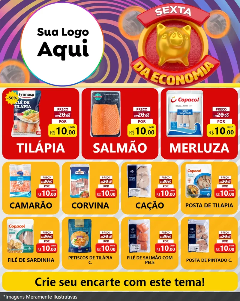 Modelo de Rede Social para Feed Instagram com o tema Sexta da Economia para Peixaria