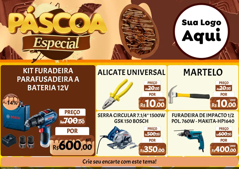 Modelo de Encarte para Encarte A4 Horizontal com o tema Páscoa Especial para Maquinas e Ferramentas