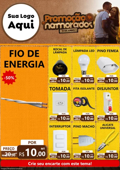 Modelo de Encarte para Encarte A4 Vertical com o tema Promoção Namorados para Materiais Elétricos