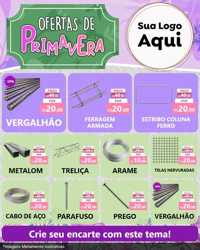 Modelo de Rede Social para Feed Instagram com o tema Ofertas de Primavera para Ferragens