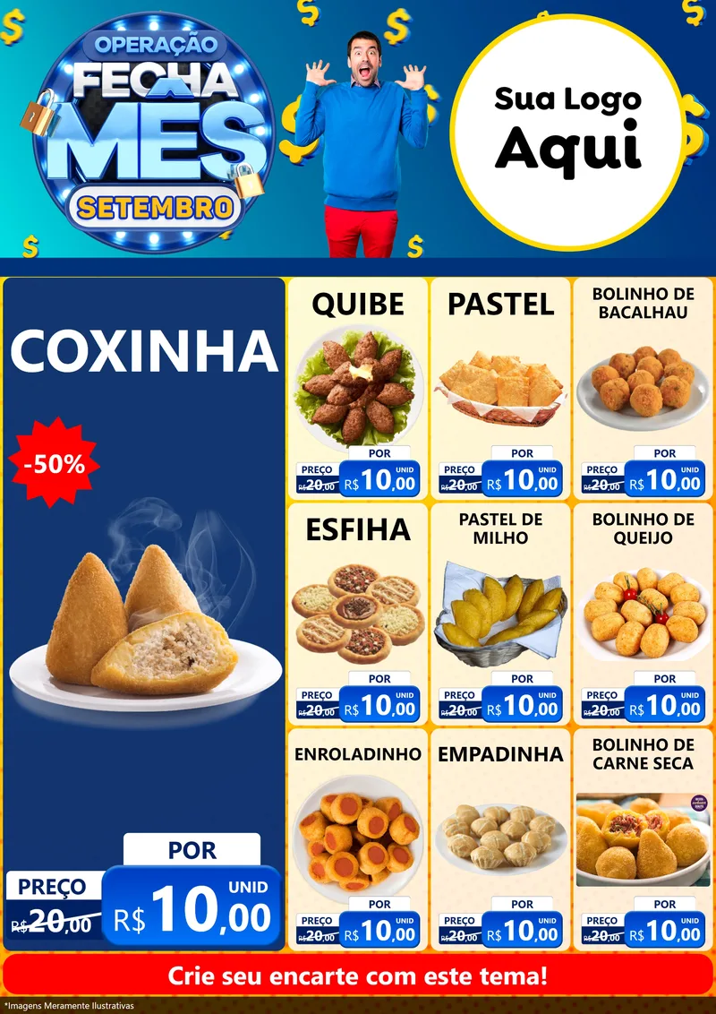 Modelo de Encarte para Encarte A4 Vertical com o tema Operação Fecha Mês Setembro para Salgadaria