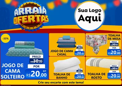 Modelo de Encarte para Encarte A4 Horizontal com o tema Arraiá de Ofertas - Junina para Cama, Mesa e Banho