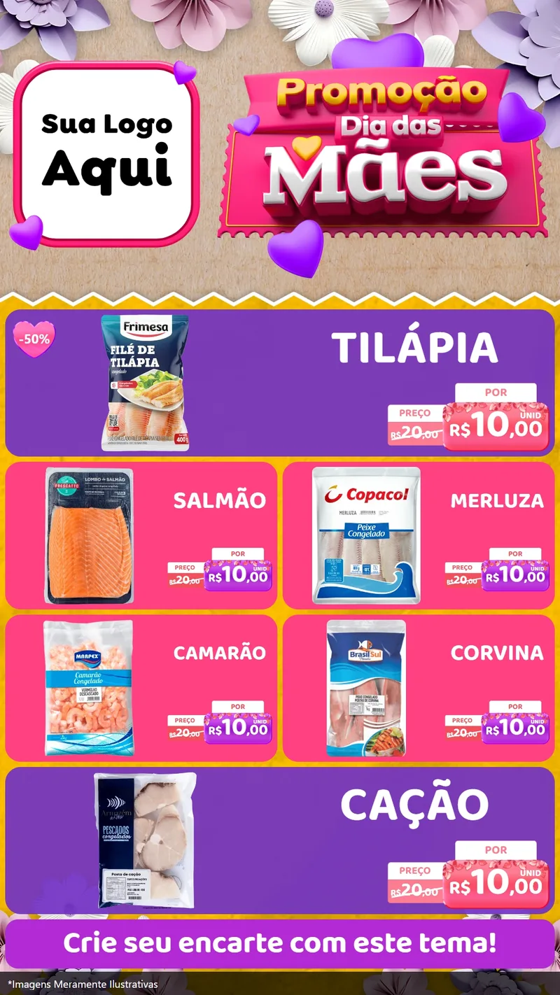 Modelo de TV para TV Vertical com o tema Promoção Dia das Mães para Peixaria