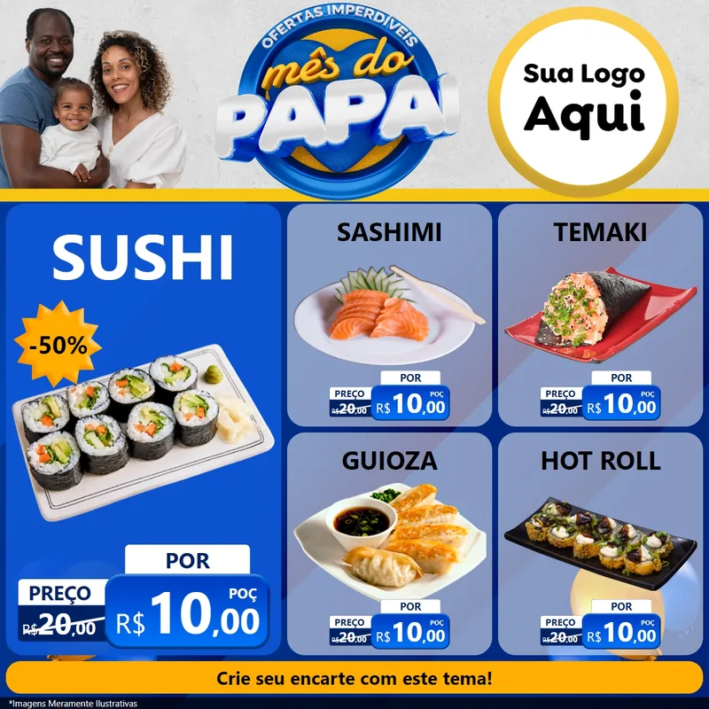 Modelo de Rede Social para Feed Facebook com o tema Ofertas Imperdíveis Mês Do Papai para Comida japonesa