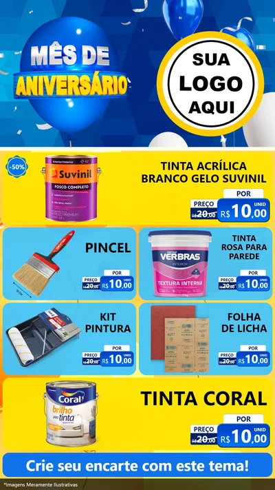 Modelo de TV para TV Vertical com o tema Mês de Aniversário para Tintas e Ferramentas