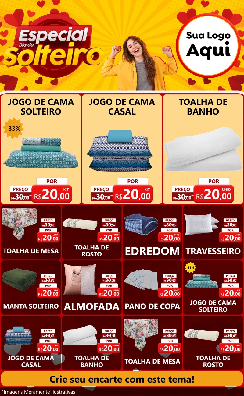 Modelo de Encarte para Encarte Grande com o tema Especial Dia do Solteiro para Cama, Mesa e Banho