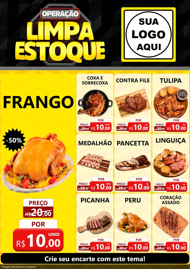 Modelo de Encarte para Encarte A4 Vertical com o tema Operação Limpa Estoque para Assados