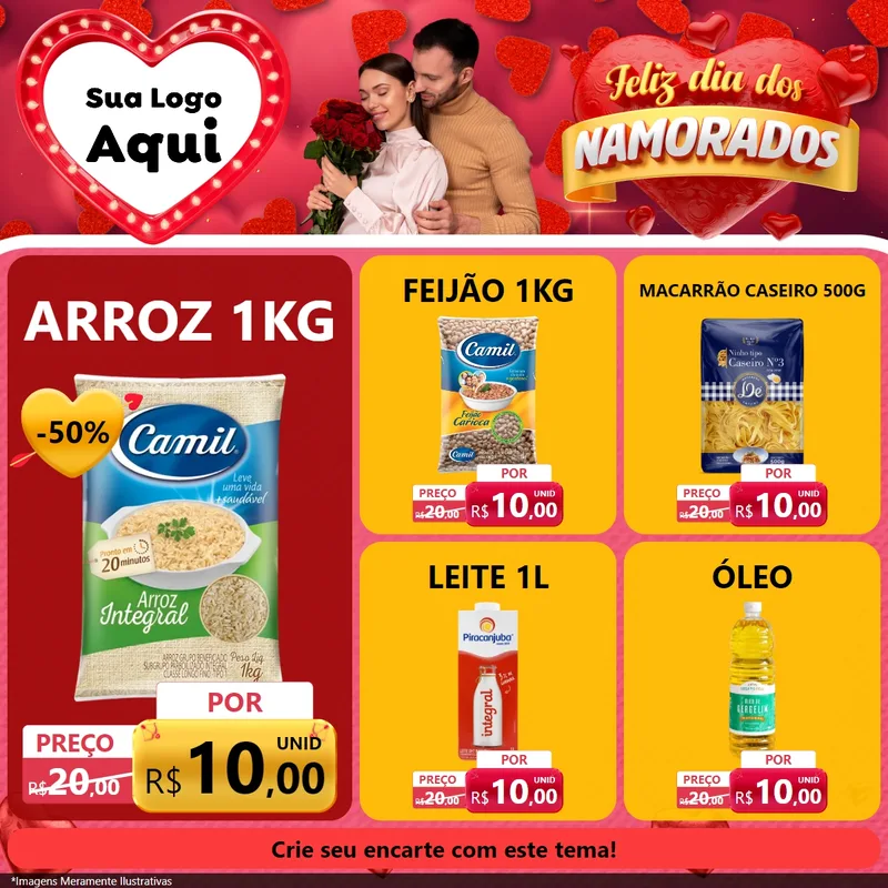 Modelo de Rede Social para Feed Facebook com o tema Feliz Dia Dos Namorados para Supermercado