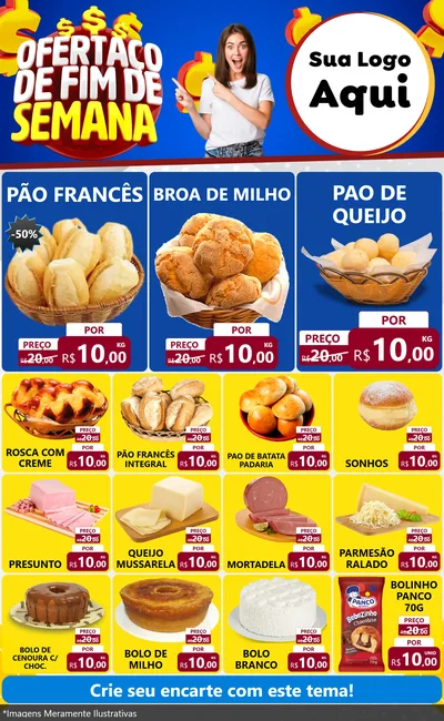Modelo de Encarte para Encarte Grande com o tema Ofertaço de Fim de Semana para Padaria