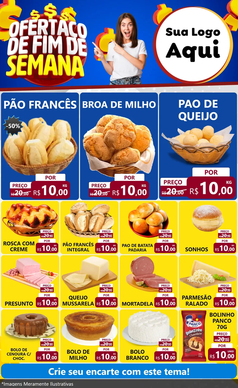 Modelo de Encarte para Encarte Grande com o tema Ofertaço de Fim de Semana para Padaria