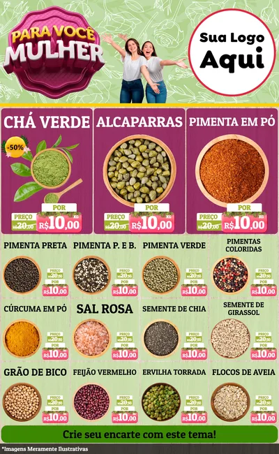Modelo de Encarte para Encarte Grande com o tema Para Você Mulher para Produtos Naturais