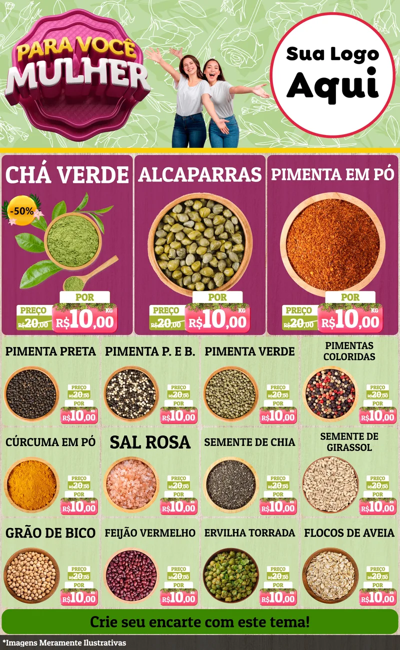 Modelo de Encarte para Encarte Grande com o tema Para Você Mulher para Produtos Naturais