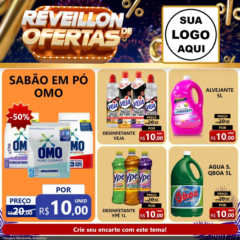Modelo de Rede Social para Feed Facebook com o tema Réveillon de Ofertas para Produtos de Limpeza