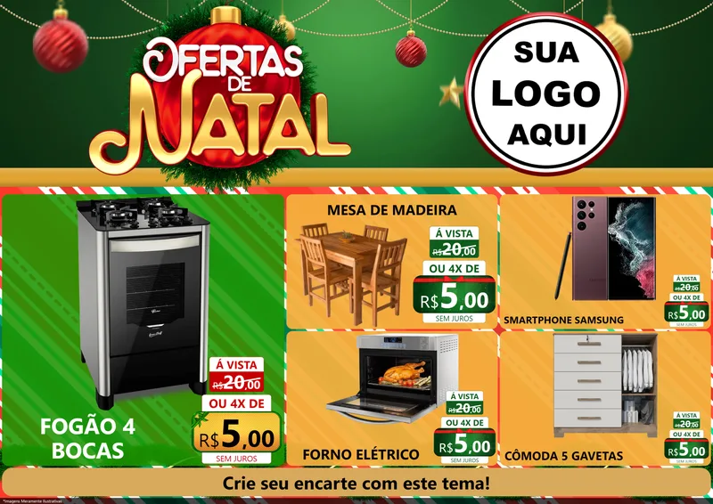 Modelo de Encarte para Encarte A4 Horizontal com o tema Ofertas de Natal para Móveis e Eletro