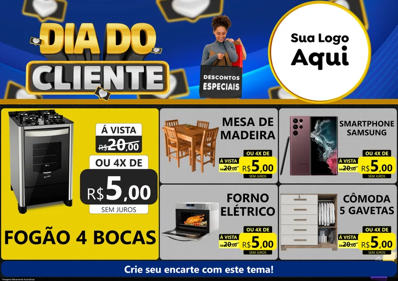 Modelo de Encarte para Encarte A4 Horizontal com o tema Dia Do Cliente para Móveis e Eletro