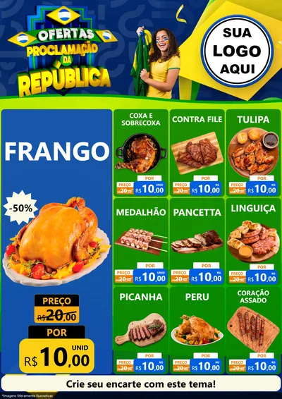 Modelo de Encarte para Encarte A4 Vertical com o tema Ofertas Proclamação da República para Assados