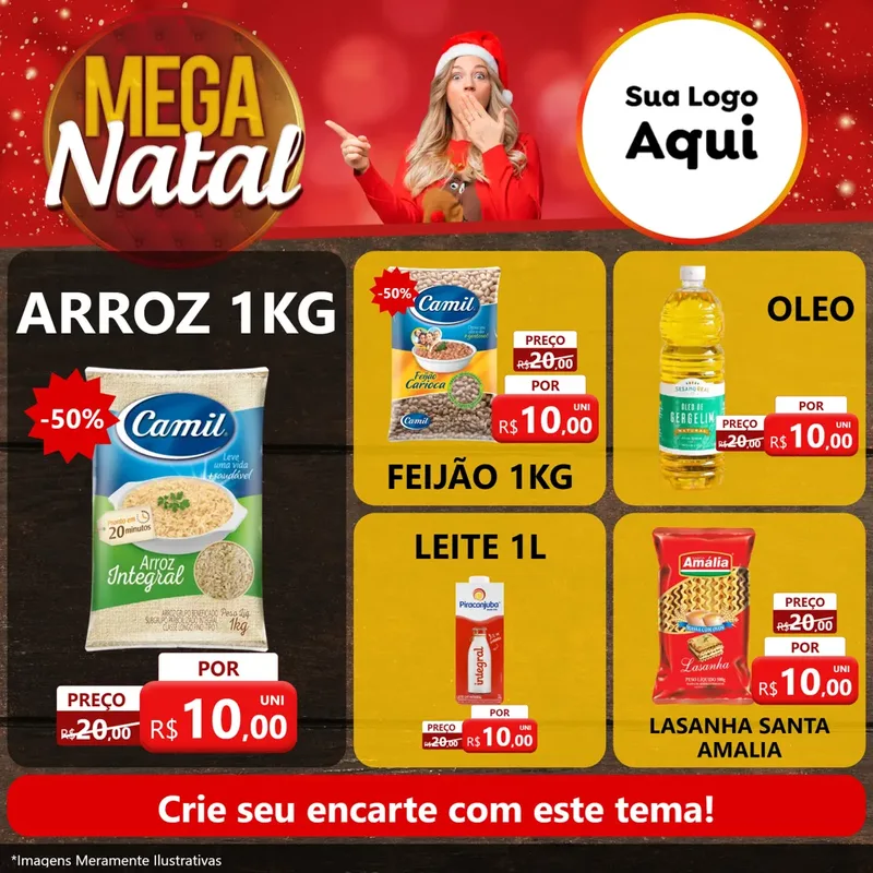 Modelo de Rede Social para Feed Facebook com o tema Mega Natal para Supermercado