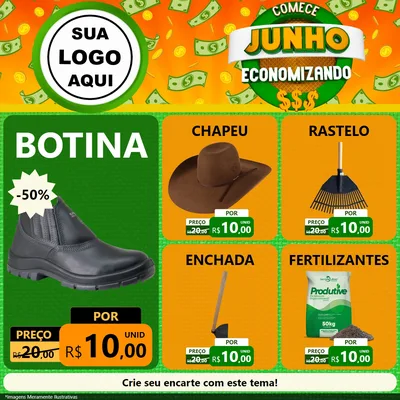 Modelo de Rede Social para Feed Facebook com o tema Comece Junho Economizando para Agropecuária