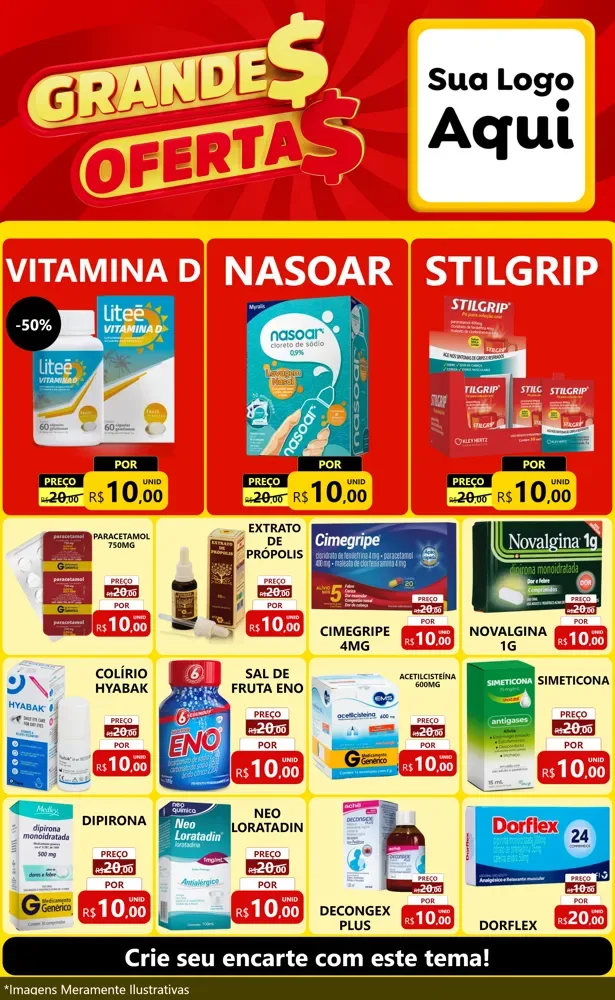 Modelo de Encarte para Encarte Grande com o tema Grandes Ofertas para Farmácia