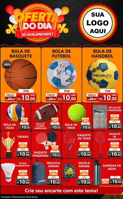 Modelo de Encarte para Encarte Grande com o tema Oferta do Dia - Só hoje, Aproveite! para Artigos Esportivos