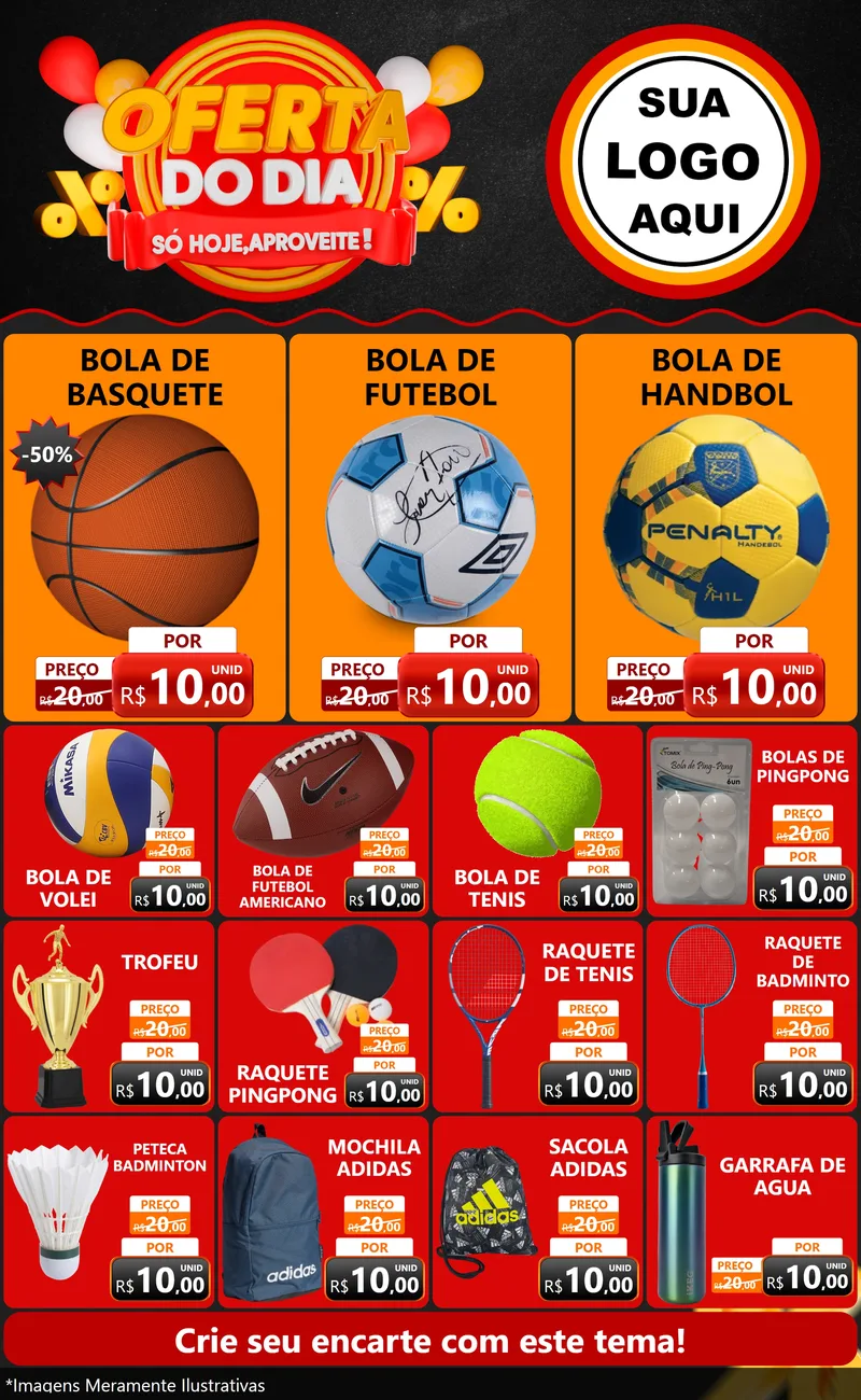 Modelo de Encarte para Encarte Grande com o tema Oferta do Dia - Só hoje, Aproveite! para Artigos Esportivos