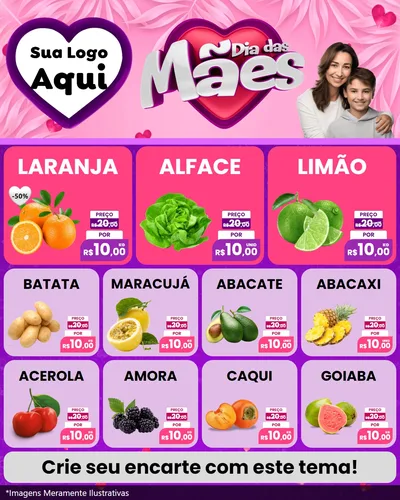 Modelo de Rede Social para Feed Instagram com o tema Dia das Mães para Hortifrúti
