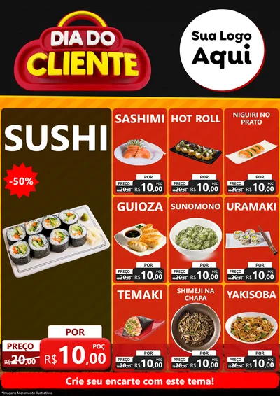 Modelo de Encarte para Encarte A4 Vertical com o tema Dia do Cliente para Comida japonesa