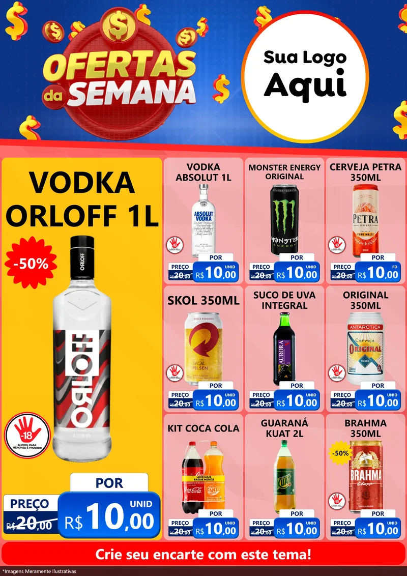Modelo de Encarte para Encarte A4 Vertical com o tema Ofertas Da Semana para Distribuidora de bebidas