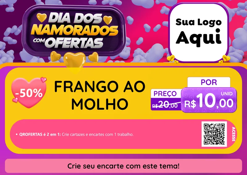 Modelo de Cartaz para Cartaz A4 Horizontal com o tema Dia Dos Namorados Com Ofertas para Restaurante