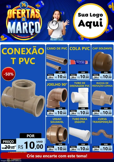 Modelo de Encarte para Encarte A4 Vertical com o tema Ofertas de Março para Tubos e conexões