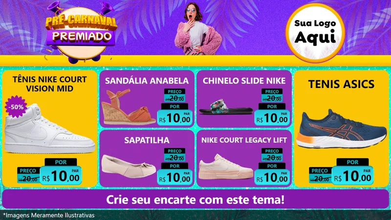 Modelo de TV para TV Horizontal com o tema Pré-Carnaval Premiado para Calçados