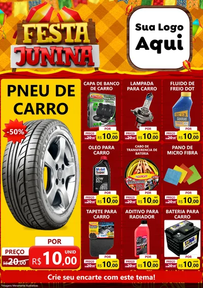 Modelo de Encarte para Encarte A4 Vertical com o tema Festa Junina para Auto peças