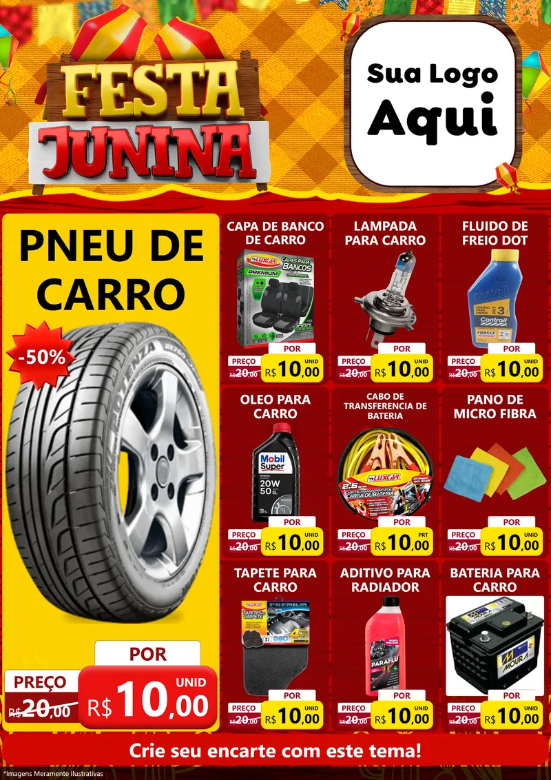 Modelo de Encarte para Encarte A4 Vertical com o tema Festa Junina para Auto peças