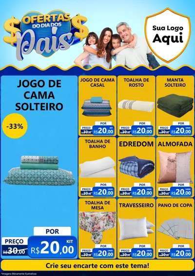 Modelo de Encarte para Encarte A4 Vertical com o tema Ofertas do Dia dos Pais para Cama, Mesa e Banho