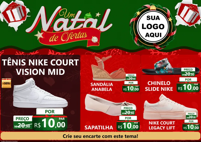 Modelo de Encarte para Encarte A4 Horizontal com o tema Um Natal de Ofertas para Calçados