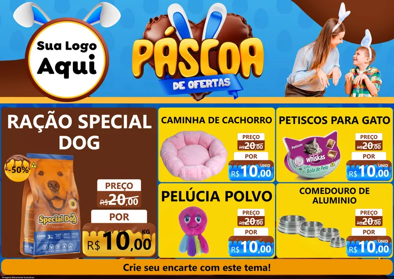 Modelo de Encarte para Encarte A4 Horizontal com o tema Páscoa de Ofertas para Pet Shop