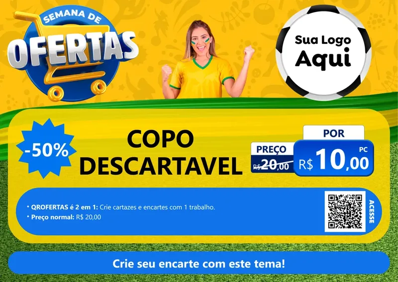 Modelo de Cartaz para Cartaz A4 Horizontal com o tema Semana de Ofertas - Copa para Embalagens