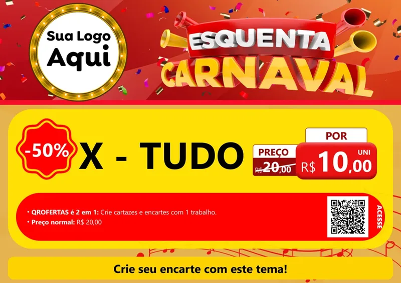 Modelo de Cartaz para Cartaz A4 Horizontal com o tema Esquenta Carnaval para Hamburgueria