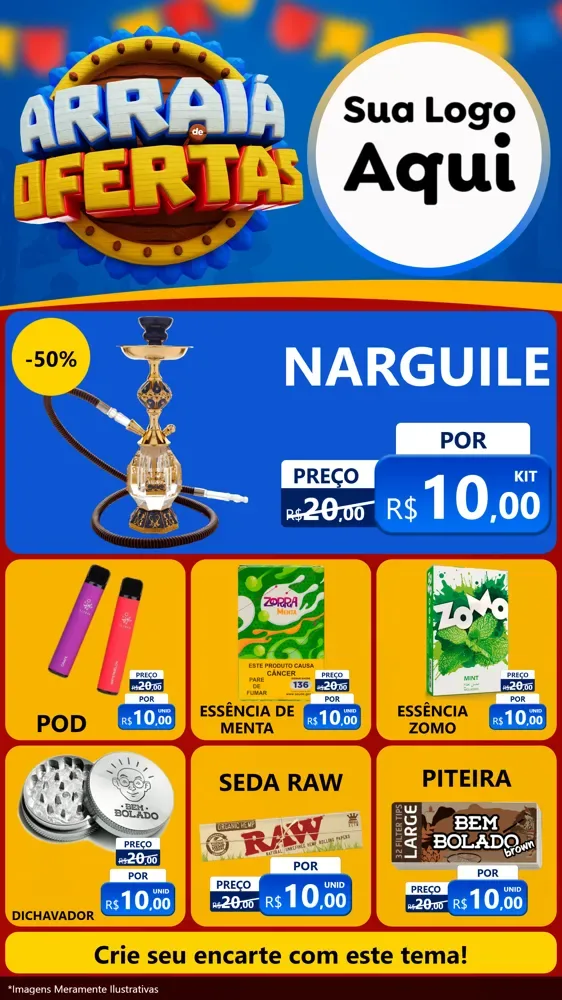 Modelo de Rede Social para Stories com o tema Arraiá de Ofertas - Junina para Tabacaria